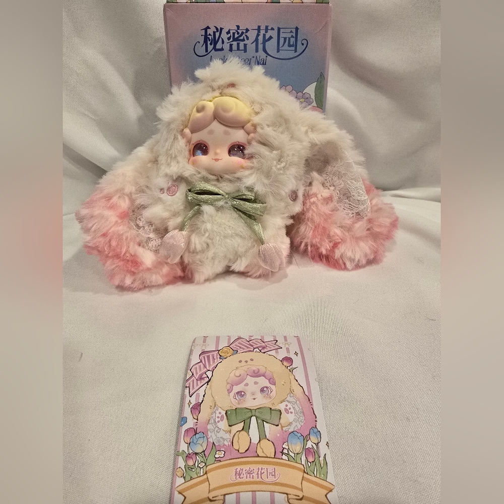 Lucky Deer Nai  Bunny with Pink and White Fur Bag Charm